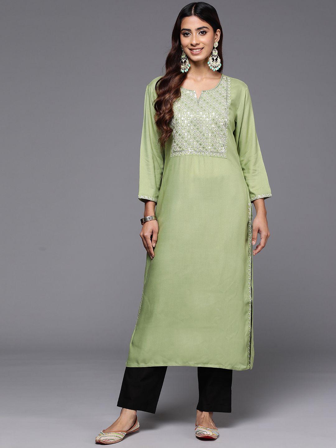 Indo Era Geometric Embroidered Mirror Work Kurta