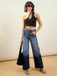 SASSAFRAS Women Straight Fit High-Rise Heavy Fade Ombre Stretchable Jeans