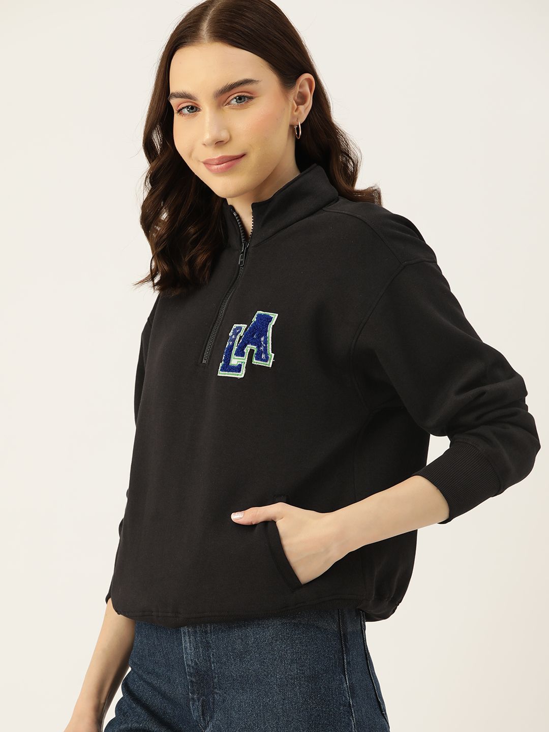 DressBerry Women Appique Detail Dropped-Shoulder Sleeves Sweatshirt