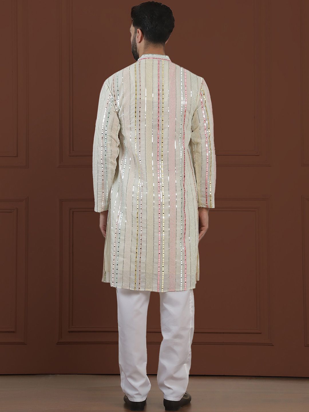 SOJANYA LUXE Cermin Bersulam Berjalur Kerja Kurta Lurus Dengan Pijama