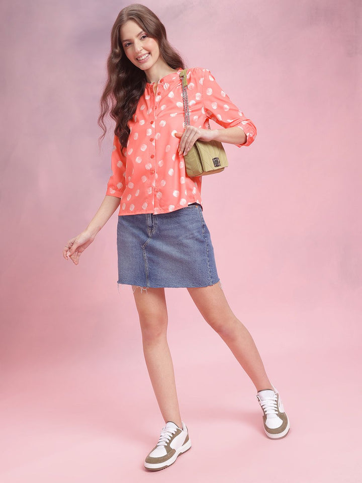 DressBerry Polka Dot Print Shirt Style Top