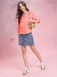 DressBerry Polka Dot Print Shirt Style Top