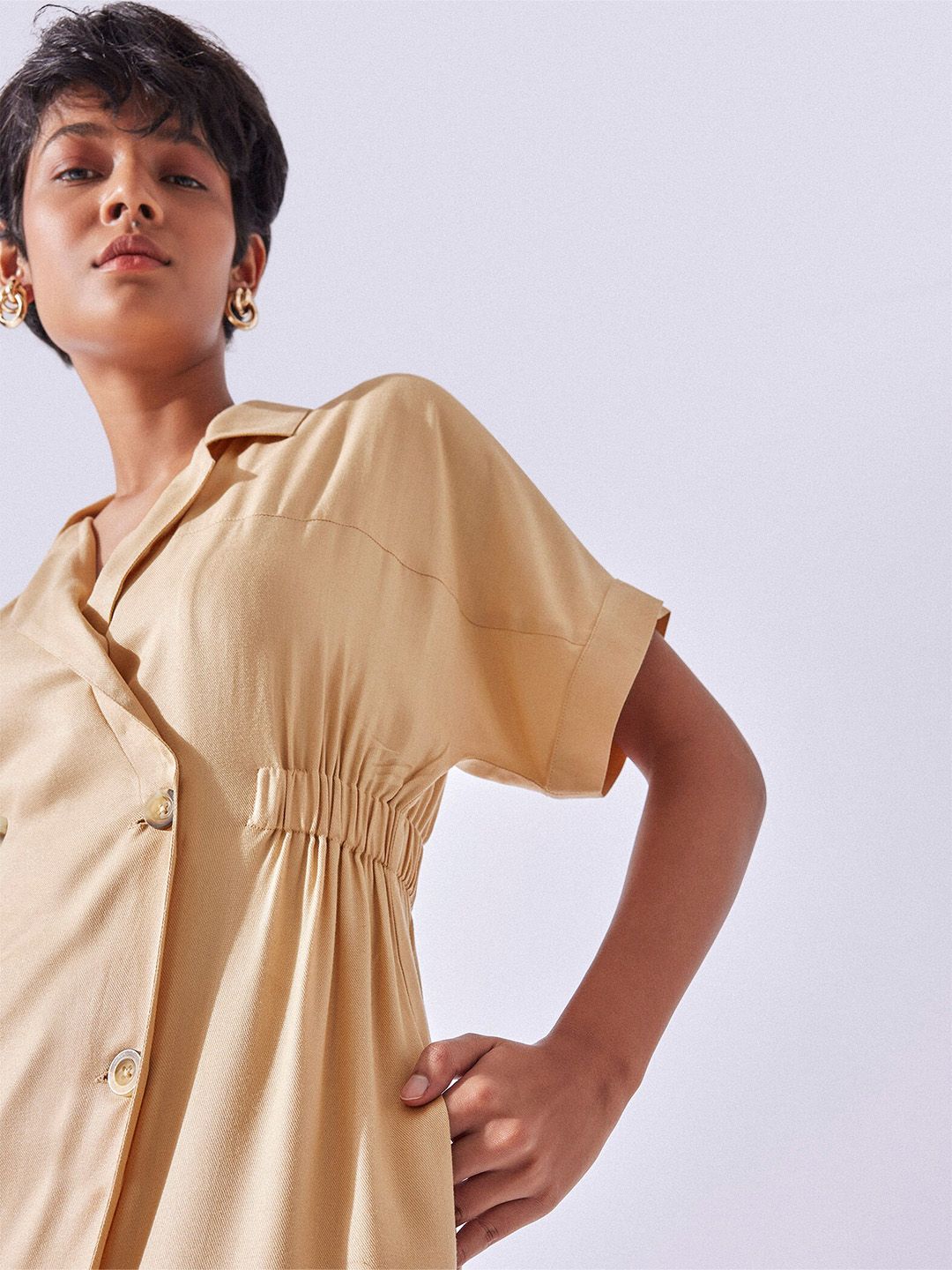 The Label Life Lapel Collar Knee Length A-Line Dress