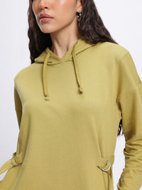 DressBerry Utility Weave Belted Hooded Sweatshirt Dress