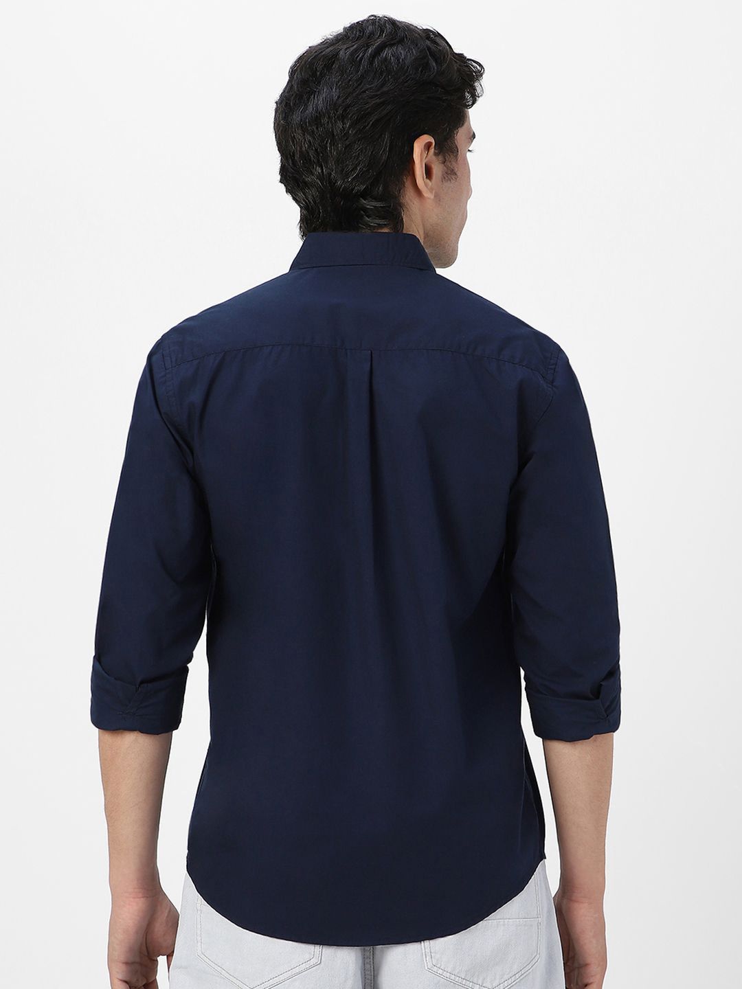 Urbano Fashion Men Spread Collar Solid Cotton Casual Shirt