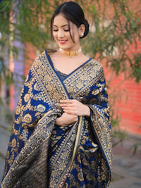 KALINI Ethnic Motifs Woven Design Zardozi Banarasi Saree with Blouse Piece