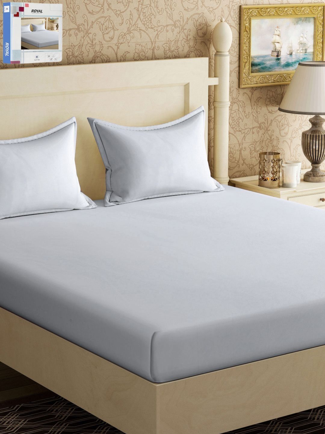 KLOTTHE Grey Solid Cotton 300 TC King Bedsheet with 2 Pillow Covers-250 x 225 cm