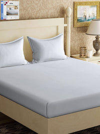 KLOTTHE Grey Solid Cotton 300 TC King Bedsheet with 2 Pillow Covers-250 x 225 cm