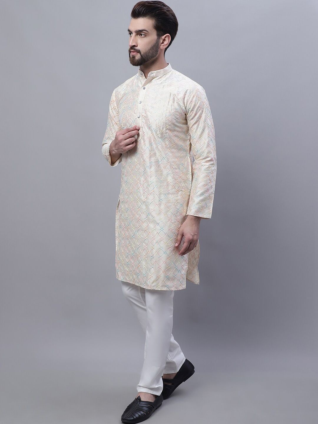 SOJANYA Embroidered Thread Work Kurta and churidar with Nehru Jacket