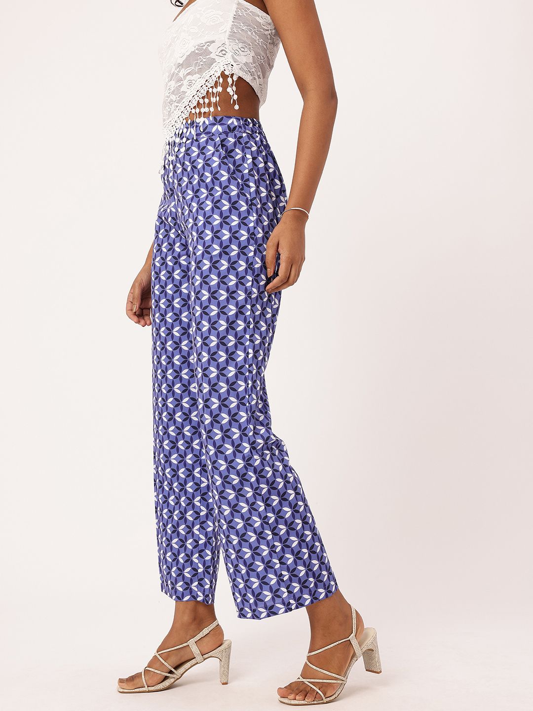 DressBerry Women Indigo Indo Energy Wide Leg straight Trousers