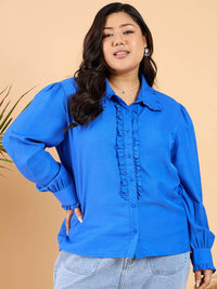 CURVY STREET Plus Size Comfort Frilled Casual Shirt