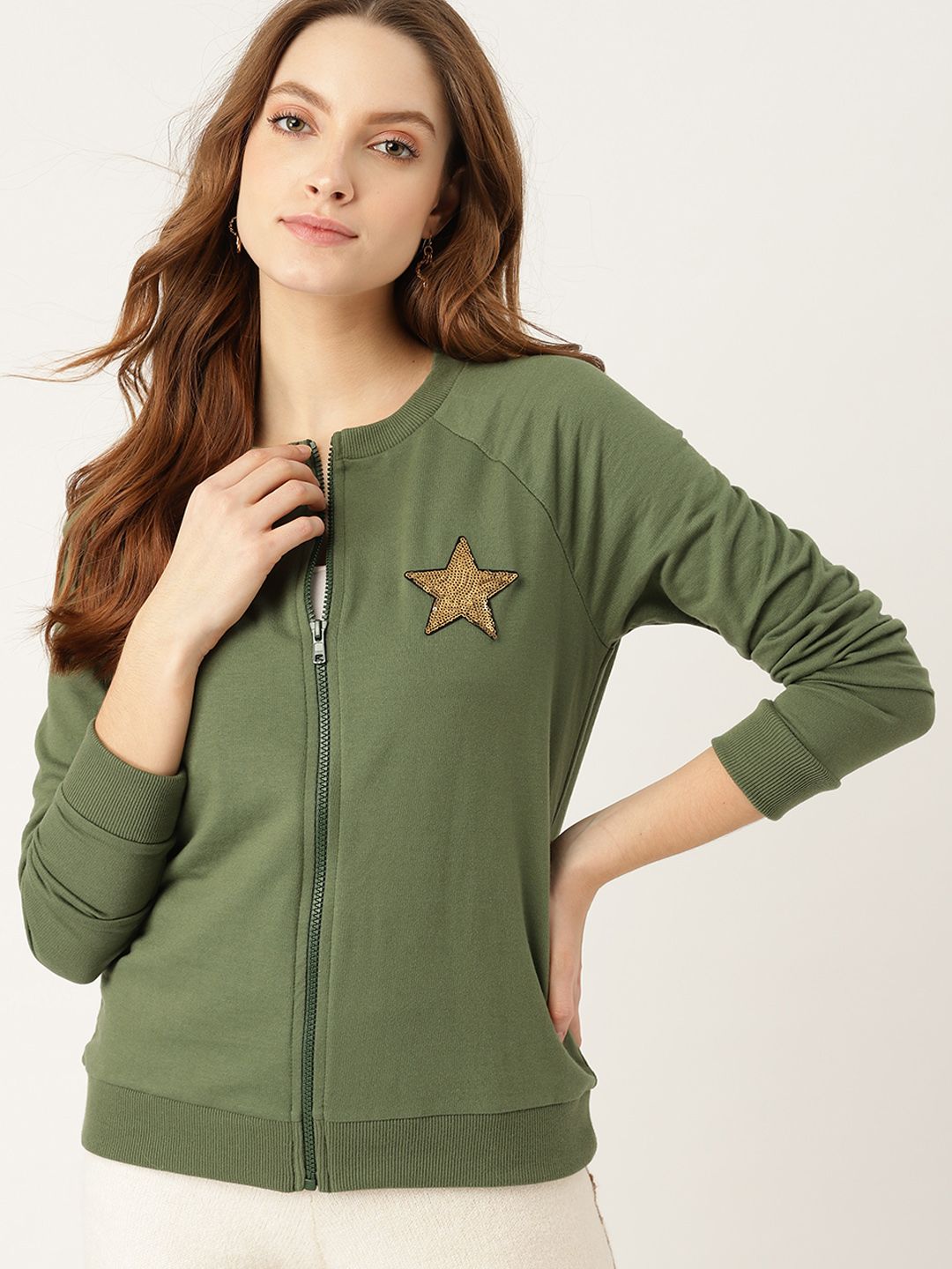 DressBerry Women Green Solid Sweatshirt