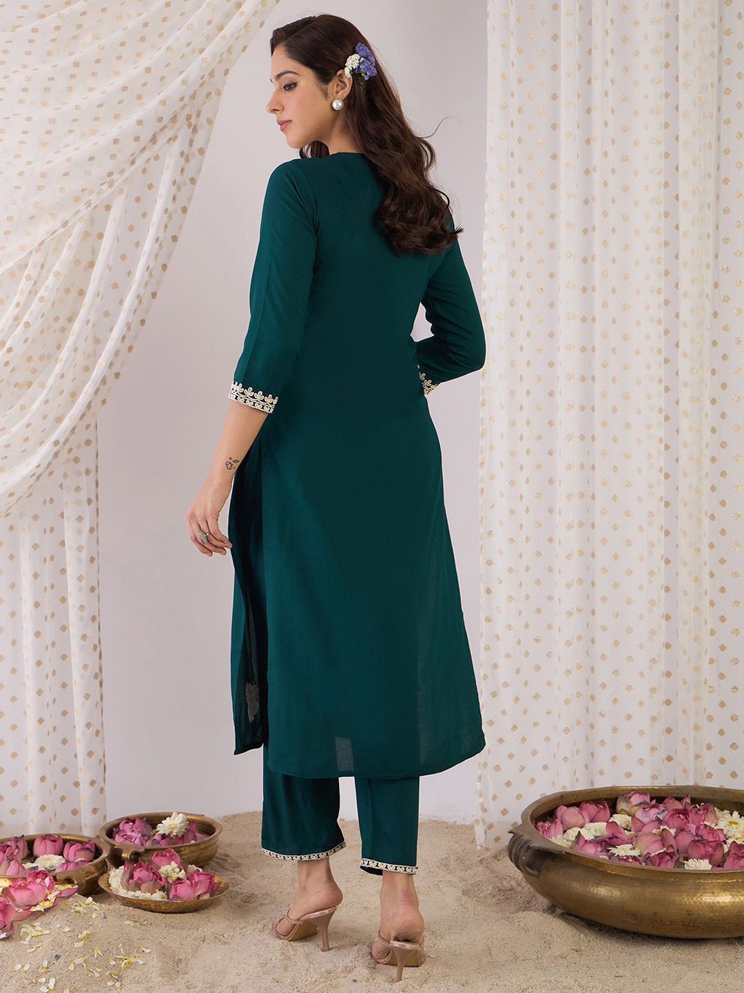 Indo Era Embroidered Round Neck Tunic With Trouser