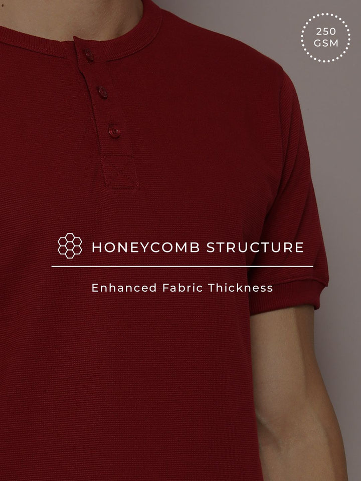DILLINGER Men Henley Neck Honeycomb Structure T-shirt