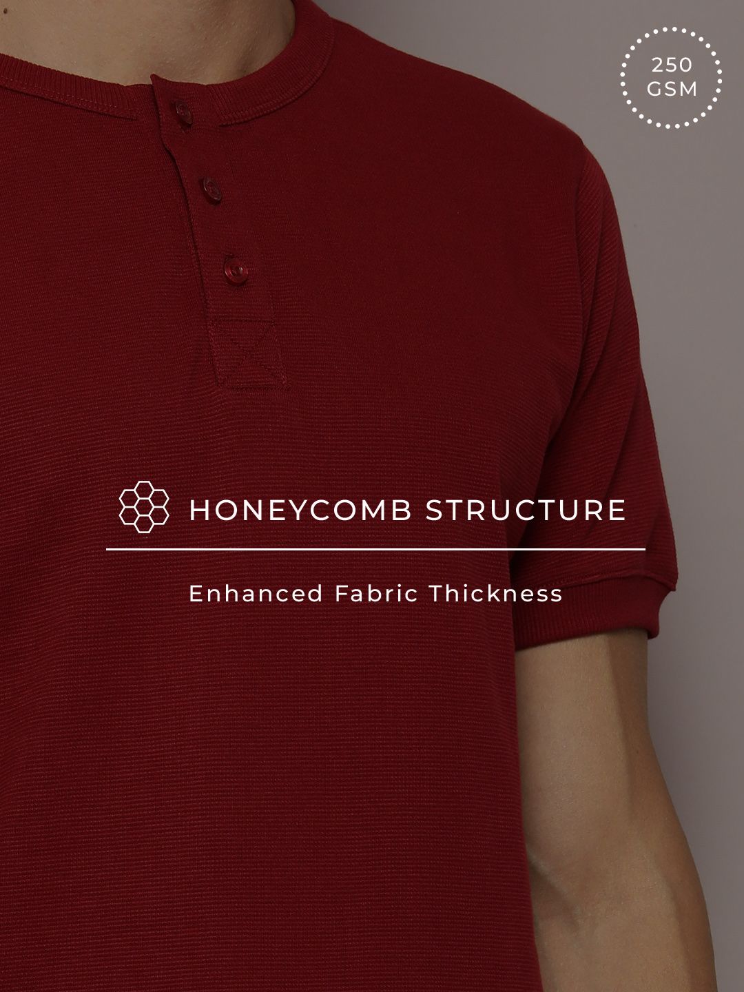 DILLINGER Men Henley Neck Honeycomb Structure T-shirt