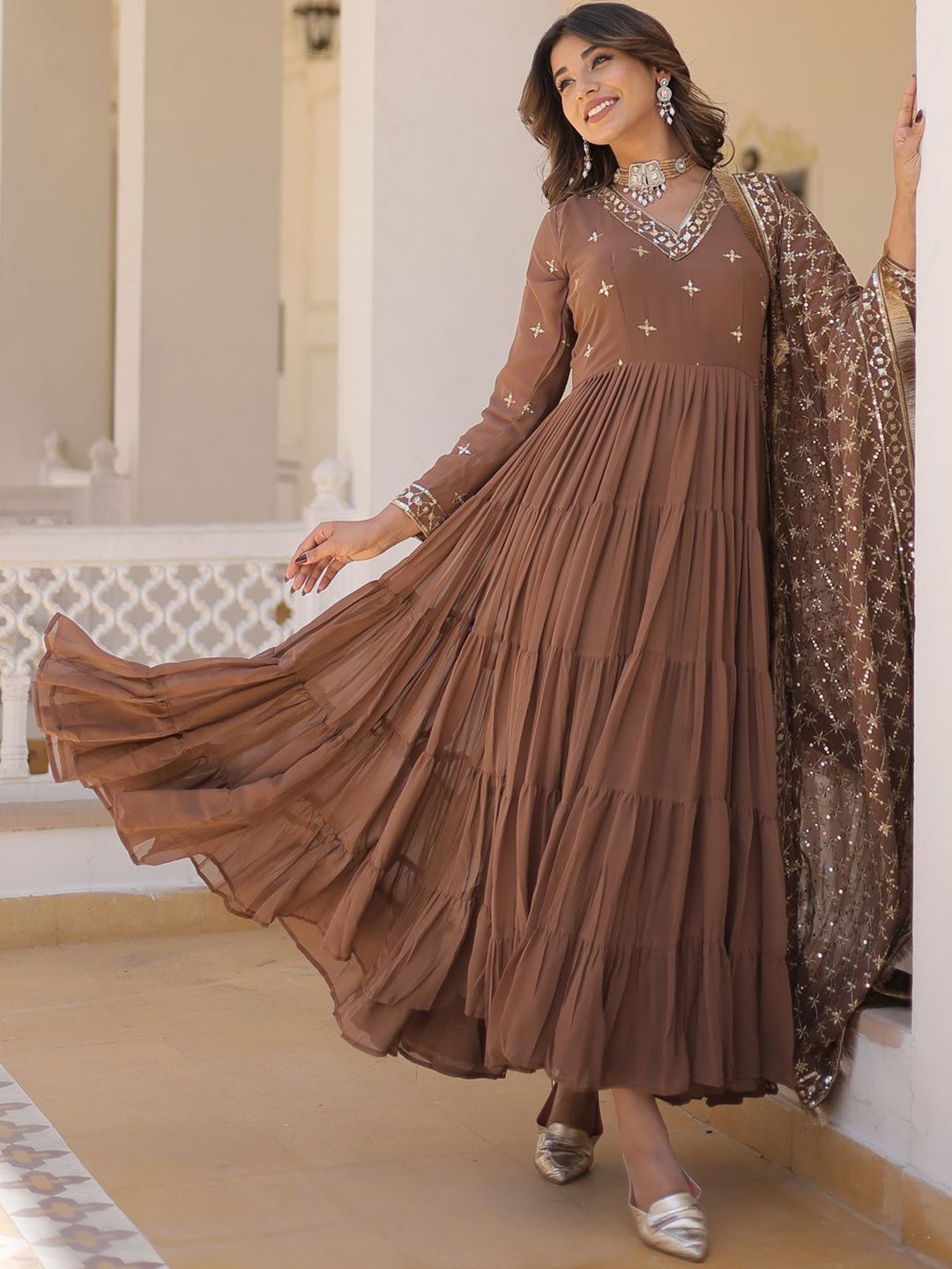 KALINI Ethnic Motifs Embroidered Kurta With Dupatta