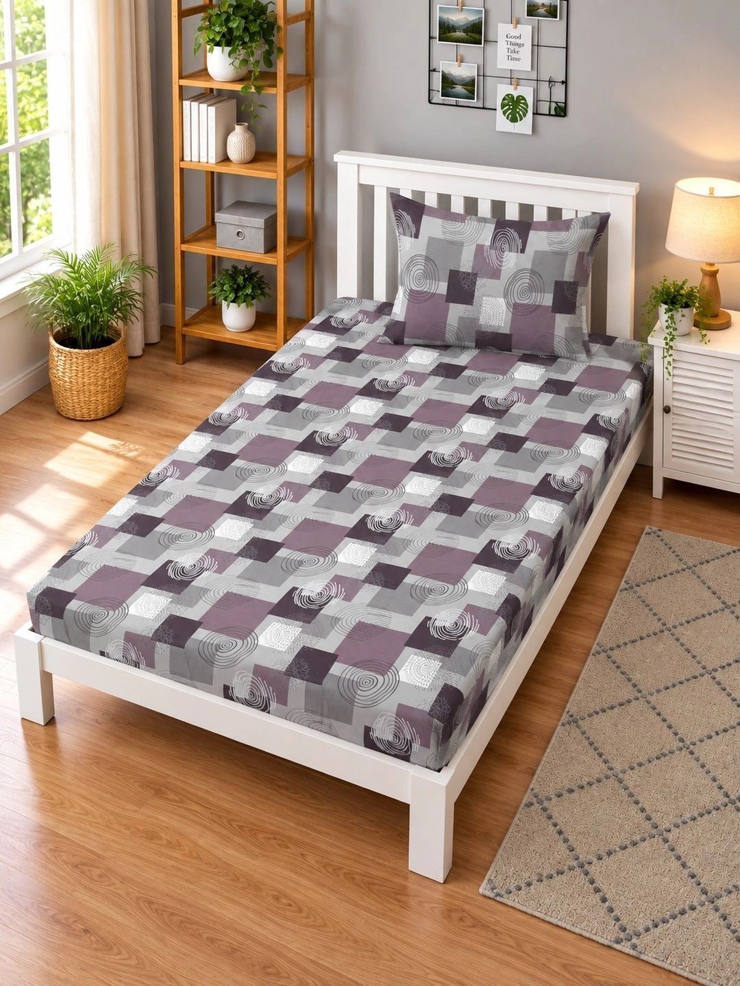 Moda Rapido X KLOTTHE Purple Printed Pure Cotton Single Bedsheet With Pillow Covers