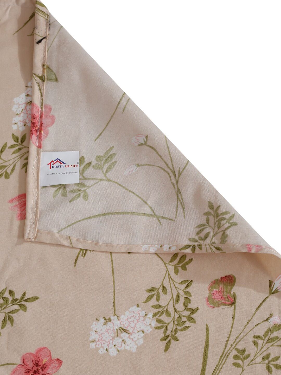HOSTA HOMES Pink & Green Floral 210 TC Flat Cotton Single Bedsheet & 1 Pillow Cover