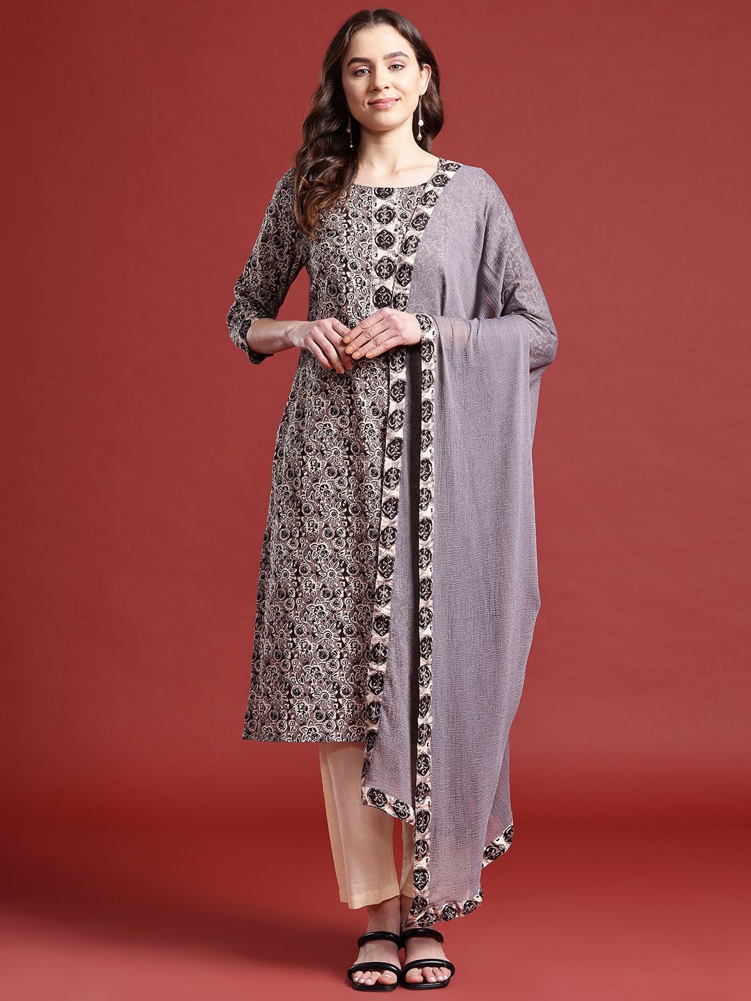 Anouk Women Ethnic Motifs Printed Pure Cotton Kurta with Trousers & Dupatta