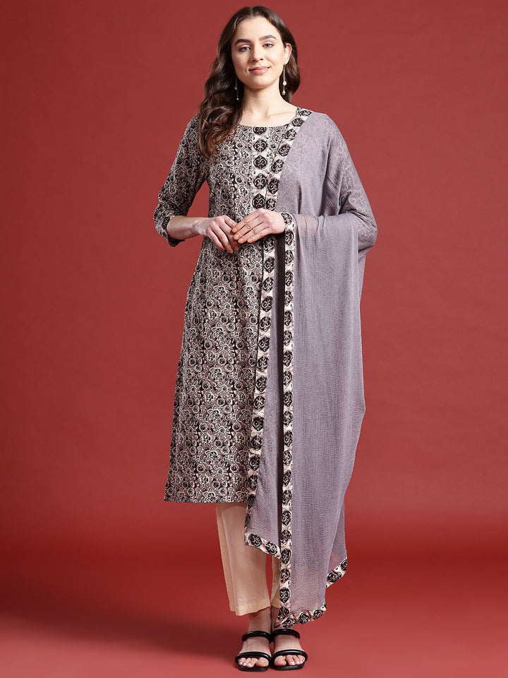 Anouk Women Ethnic Motifs Printed Pure Cotton Kurta with Trousers & Dupatta