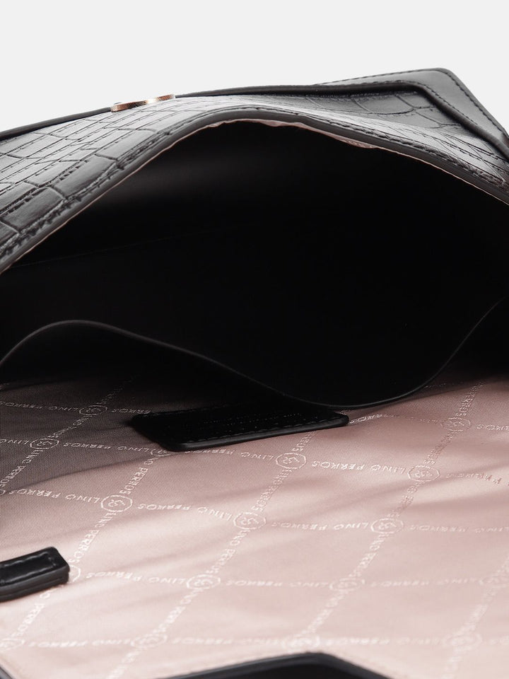 Lino Perros Croc Textured Structured Shoulder Bag