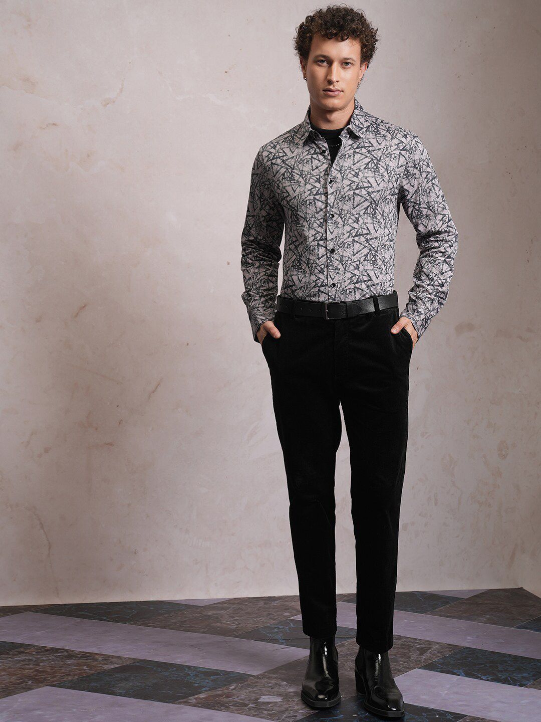 LOCOMOTIVE Luxe Satin Printed Party Shirt
