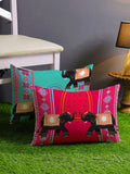 STITCHNEST Pink & Blue Set of 2 Ethnic Motifs Rectangle Cushion Covers