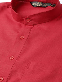 SOJANYA Men Maroon Solid Straight Kurta