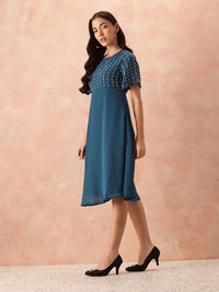 all about you Sequined Flared Sleeves Fit & Flare Dress