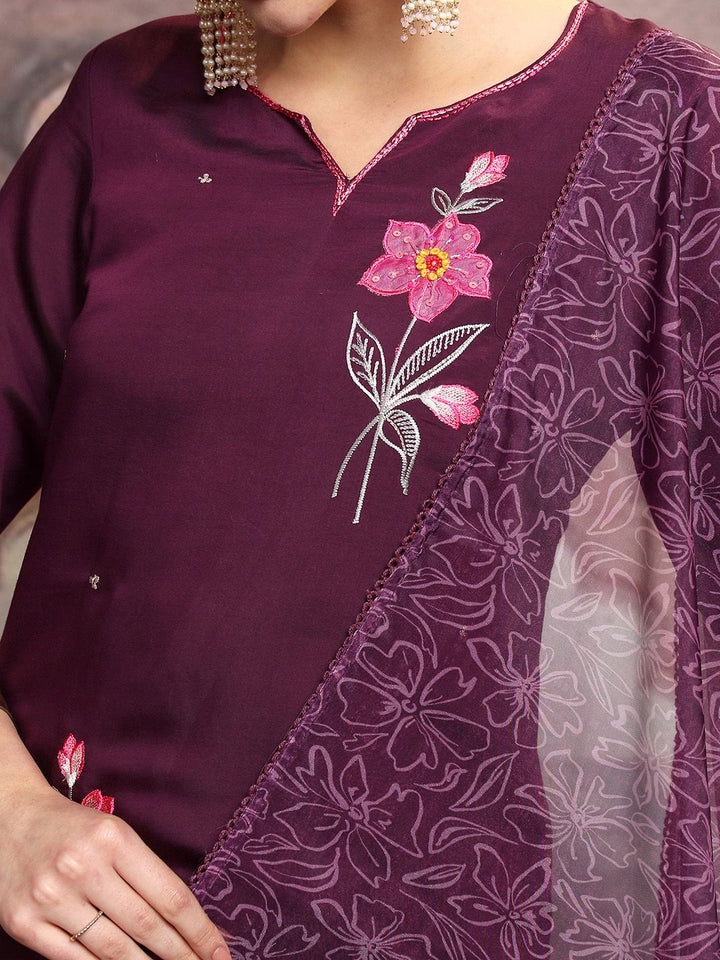 Vishudh Floral Embroidered Regular Kurta with Trouser & Dupatta
