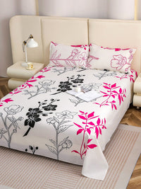 Story@home White Pink Floral 210 TC King Bedsheet with 2 Pillow Covers