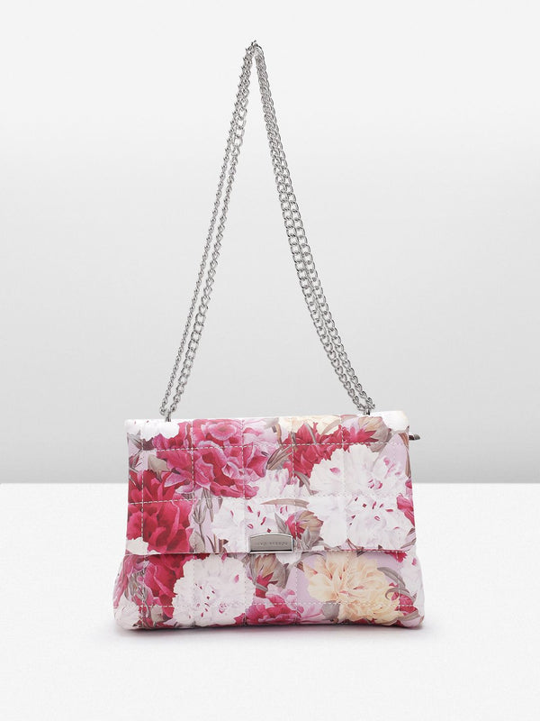 Lino Perros Floral Printed Structured Shoulder Bag with Quilted Detail