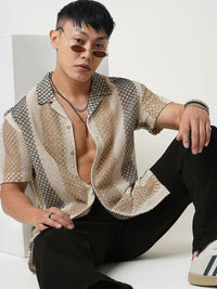 VASTRADO Men Classic Cuban Collar Multi Striped Pure Cotton Oversized Casual Shirt