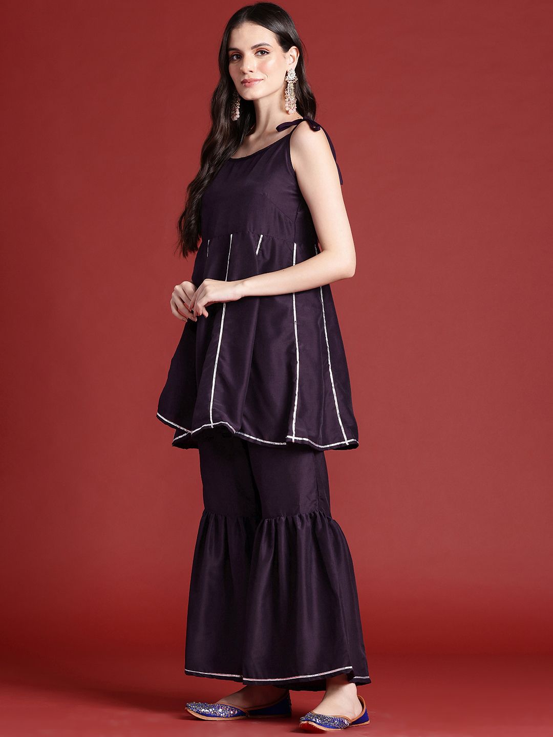 Anouk Ethnic Motifs Print Gotta Patti Kurta with Sharara & Dupatta