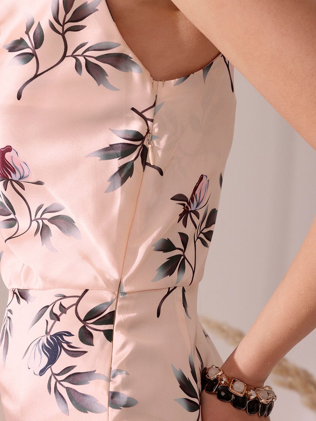 STREET 9 Shoulder Straps Floral Print Satin Sheath Dress
