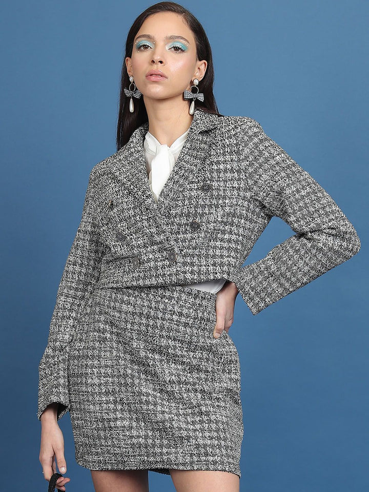 Tokyo Talkies Tweed Cropped Blazer With Mini Skirt Co-Ords