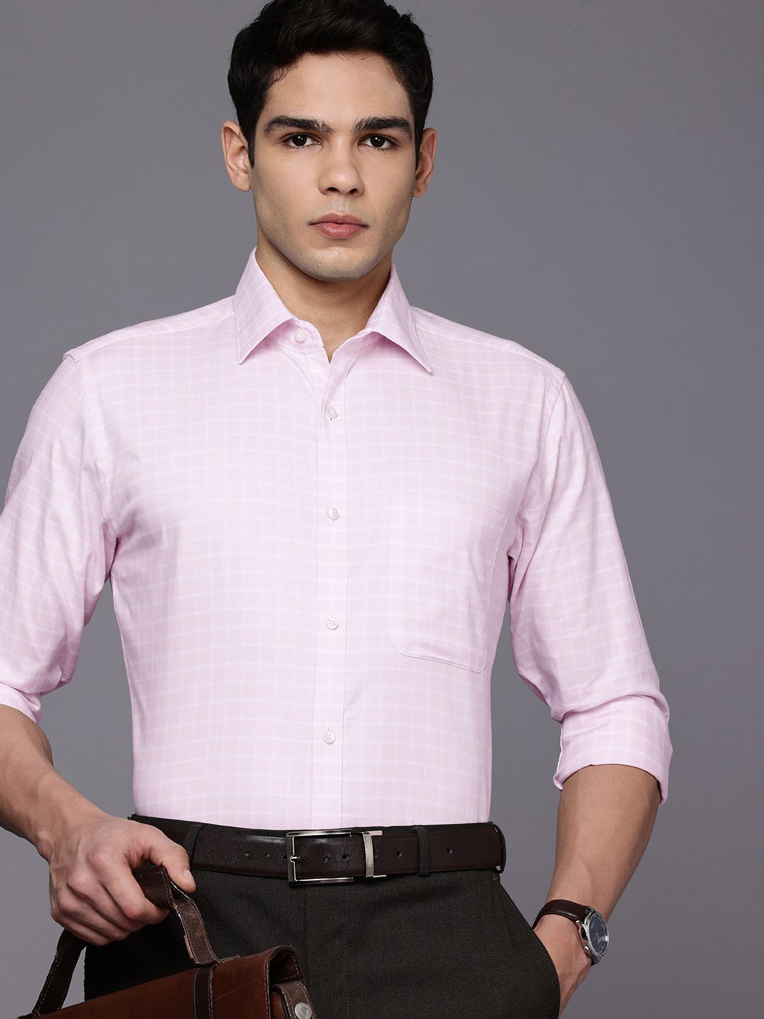 Raymond Pure Cotton Slim Fit Opaque Checked Formal Shirt