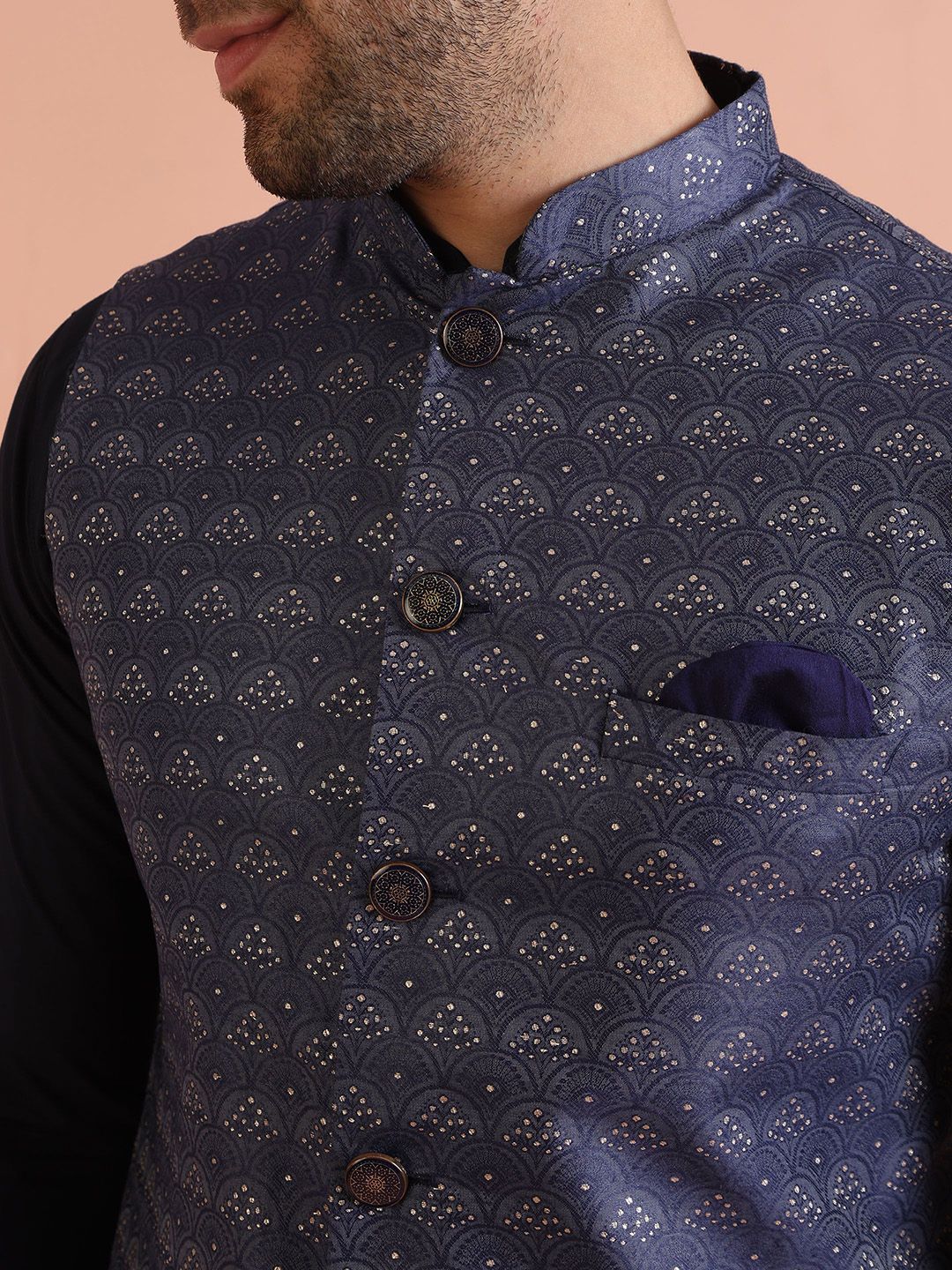 KISAH Straight Kurta with Trousers & Embellished Nehru Jacket