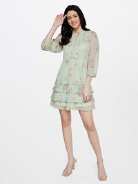 AND Floral Notch Neck A-Line Dress