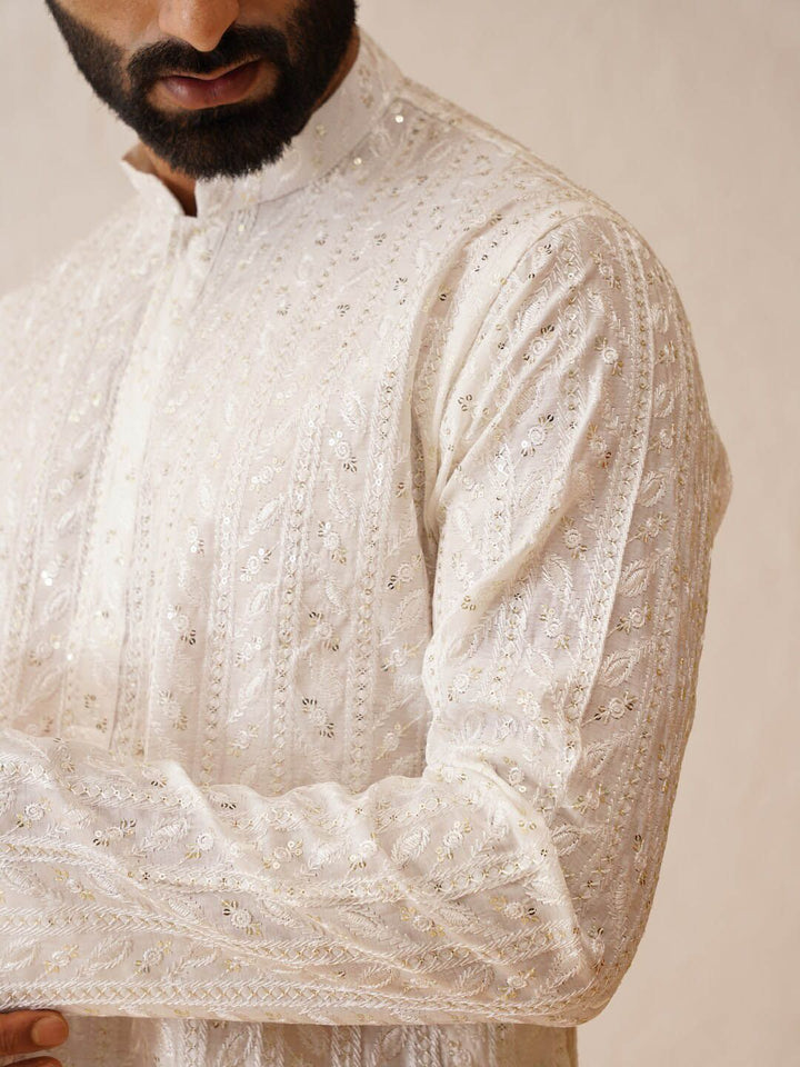 SOJANYA LUXE Motif Etnik Sulam Benang Kerja Cotton Sutera Kurta Lurus