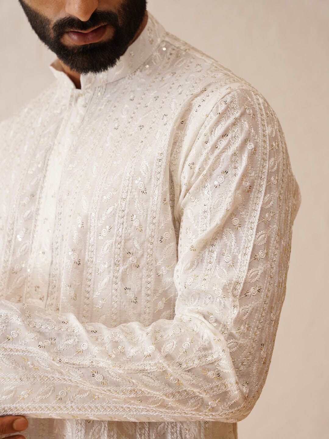 SOJANYA LUXE Motif Etnik Sulam Benang Kerja Cotton Sutera Kurta Lurus