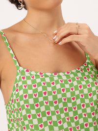 DressBerry Checkered Hearts Strappy Scarf Hem Crop Top