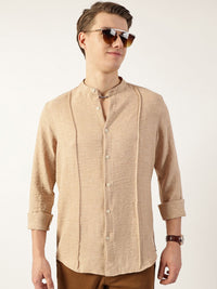 Thomas Scott Men Premium Mandarin Collar Textured Solid Slim Fit Casual Shirt