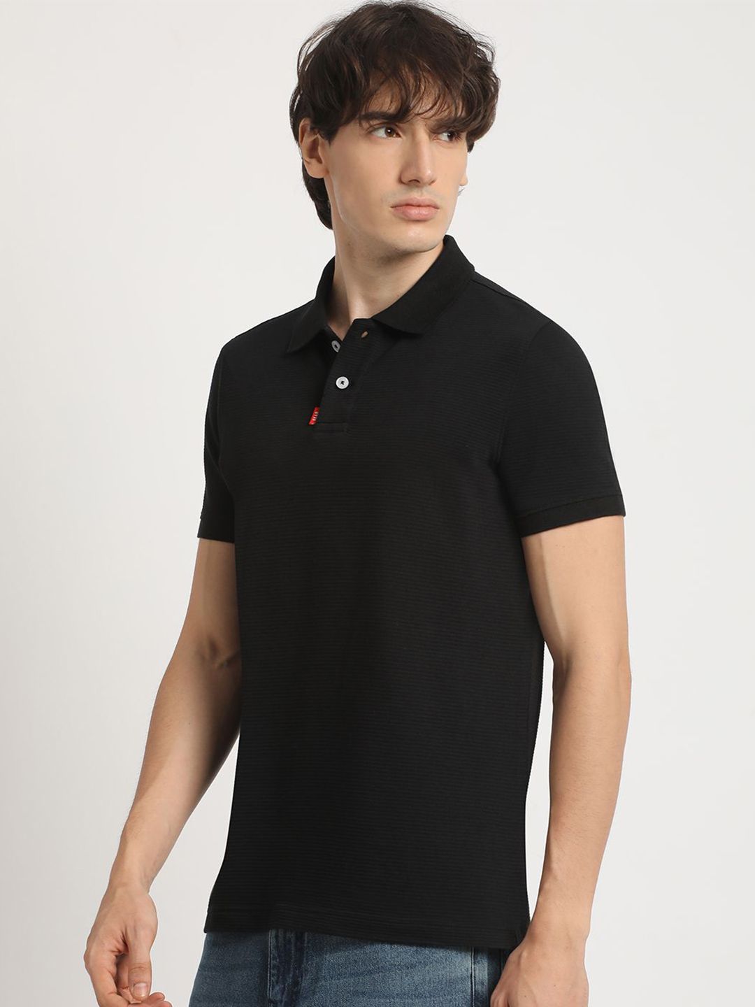 THE BEAR HOUSE Self Design Polo Collar Pure Cotton T-shirt