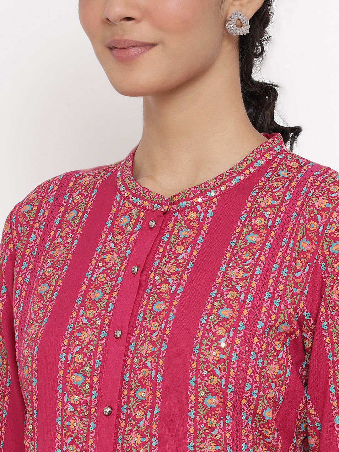 W Women Fuchsia & Pink Ethnic Motifs Ethnic A-Line Midi Dress