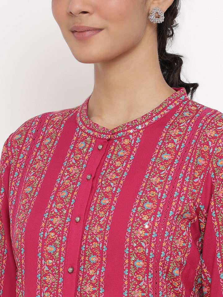 W Women Fuchsia & Pink Ethnic Motifs Ethnic A-Line Midi Dress