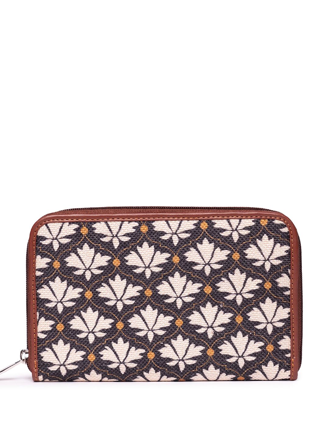 ZOUK Women White & Black Floral Printed Zip Around Wallet