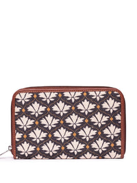 ZOUK Women White & Black Floral Printed Zip Around Wallet