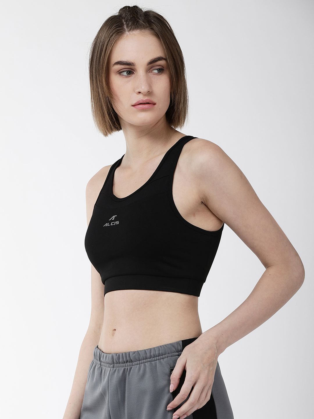 Alcis Women Black Solid Non-Wired Lightly Padded Sports Bra WBRSSR1573