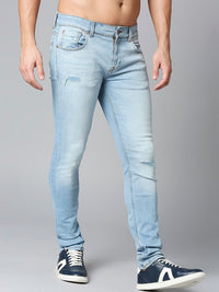 SPYKAR Men Slim Fit Low-Rise Mildly Distressed Light Fade Stretchable Cotton Jeans